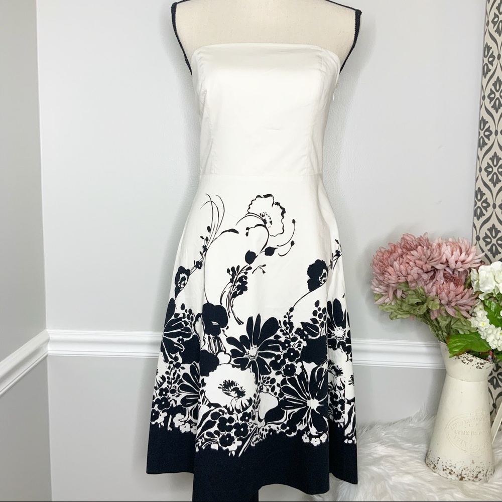 ANN TAYLOR Strapless Black/White Floral Dress